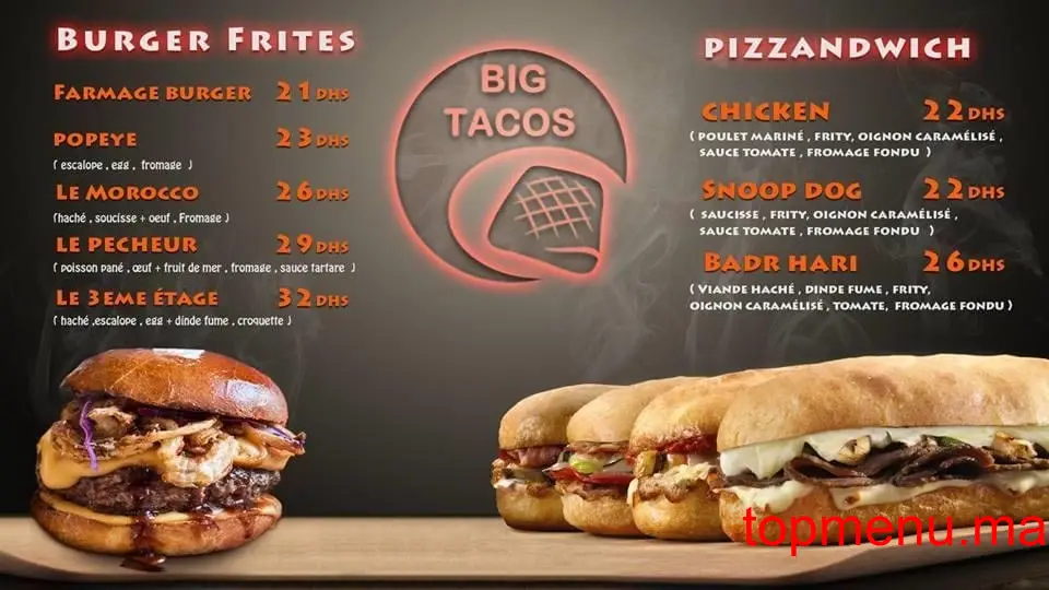 Big Tacos menu page 1