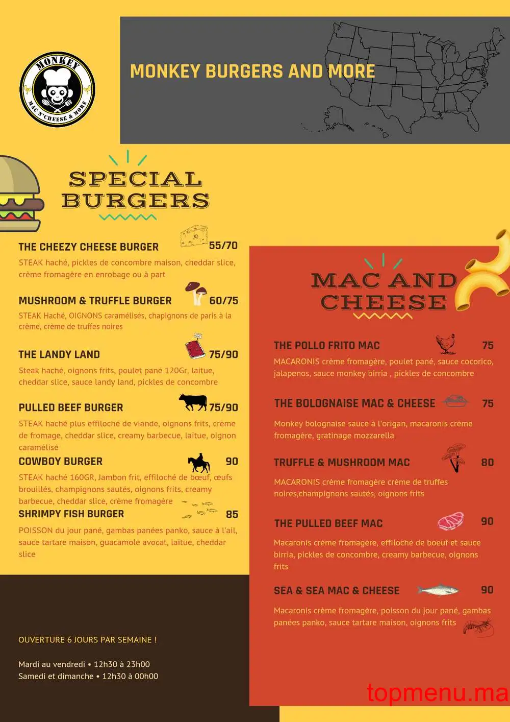 Monkey burgers & more menu page 1