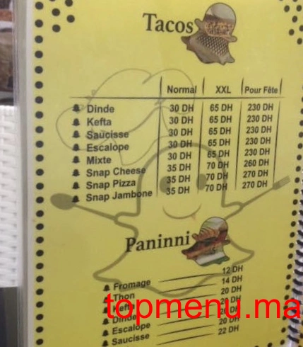 Snap Tacos menu page 6