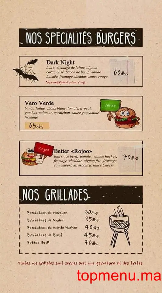 Better Burger menu page 1