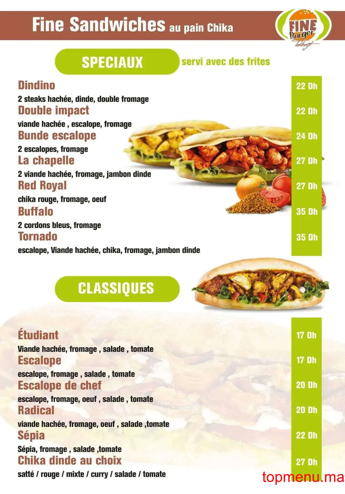 Fine Burger Talborjt menu page 3