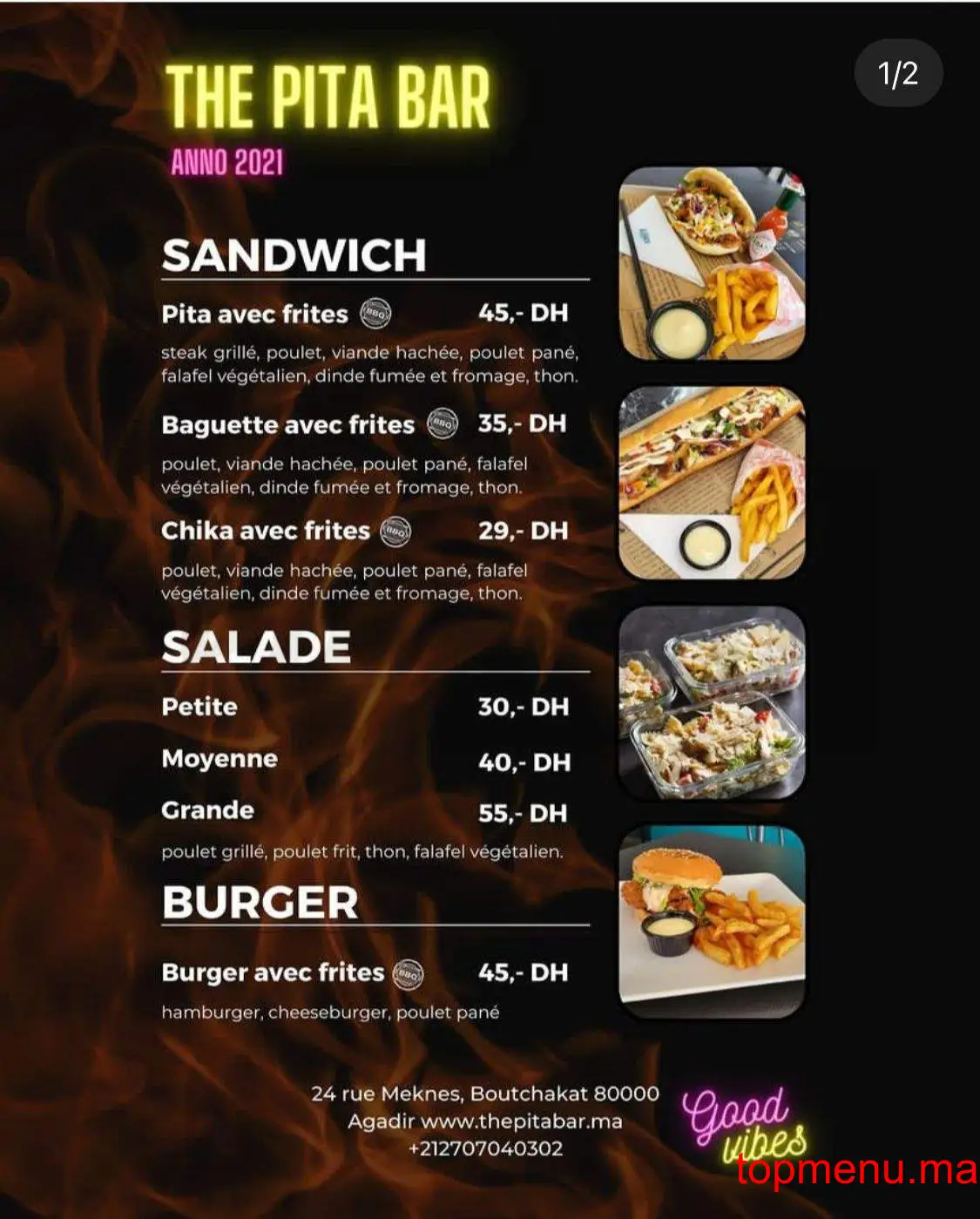 The pita bar menu page 1