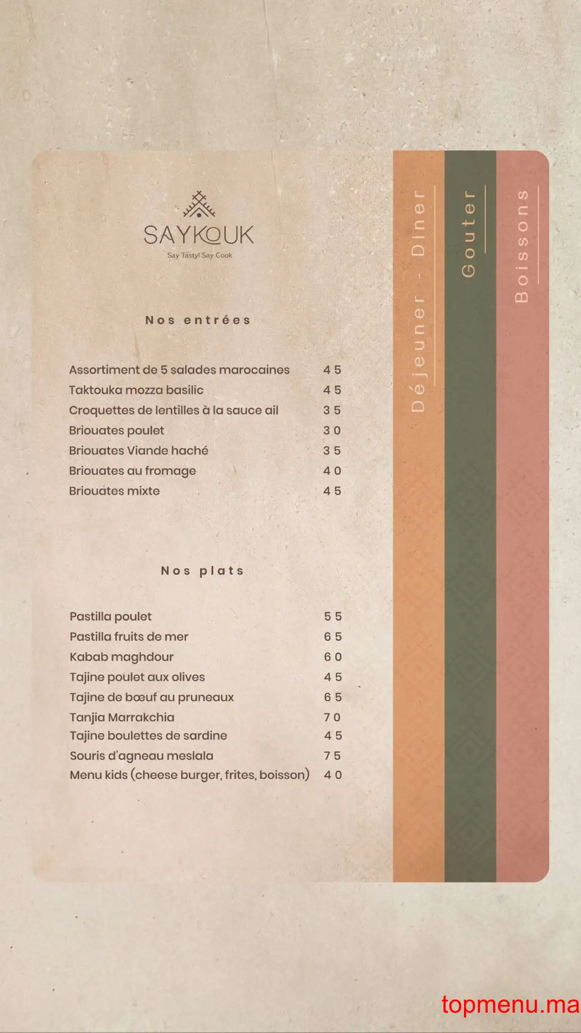 Saykouk Rooftop menu page 1