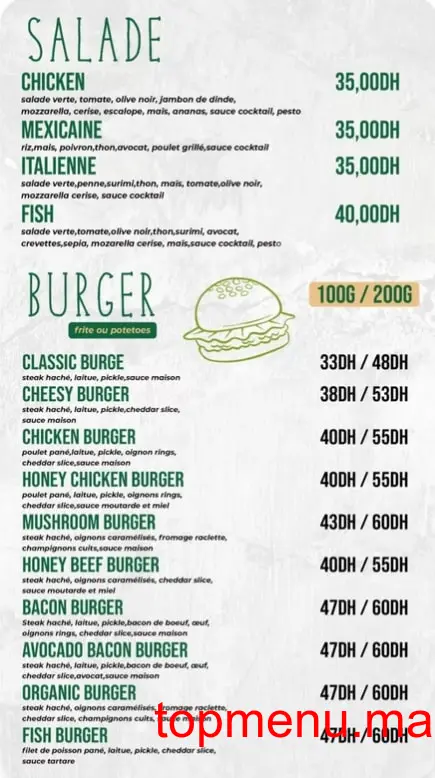 Organic Burgers menu page 5