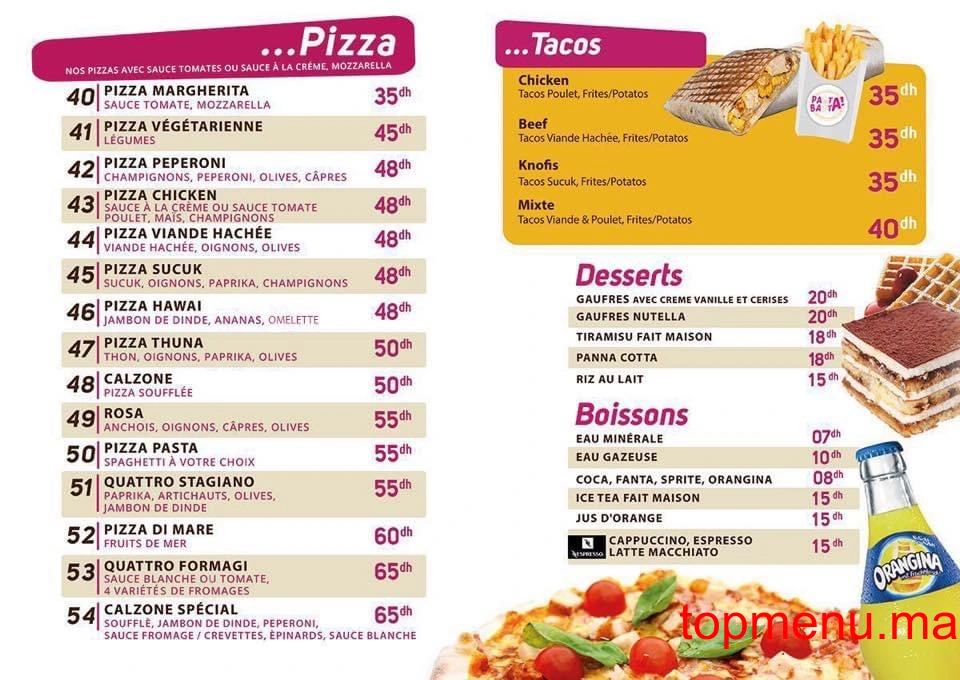 Pasta Basta menu page 3