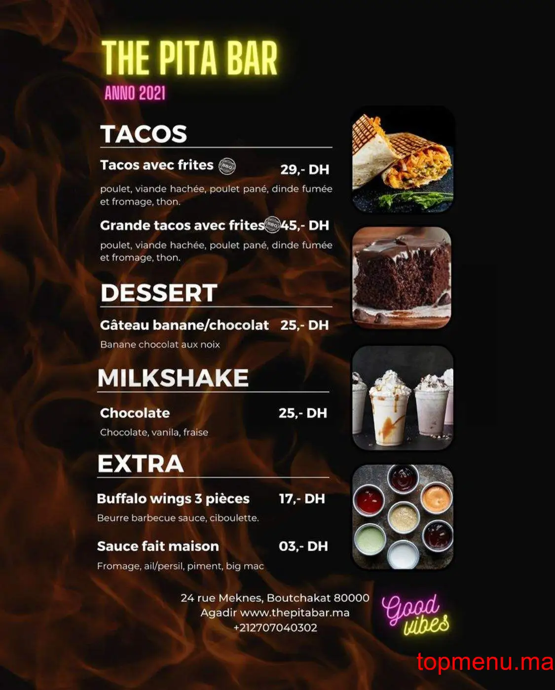 The pita bar menu page 2