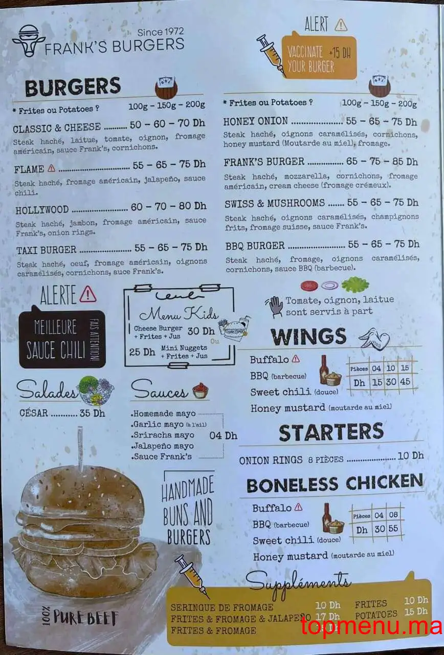 Frank’s Burger menu page 1