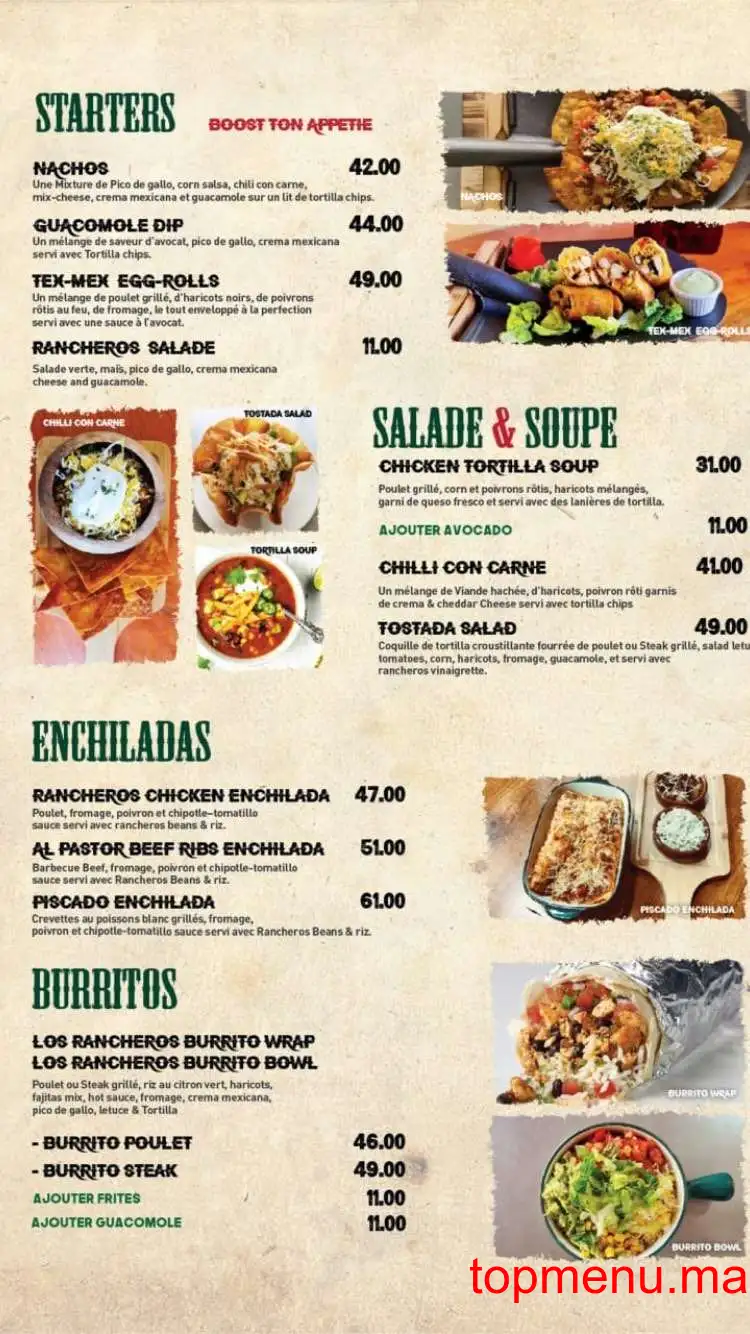 Rancheros menu page 1