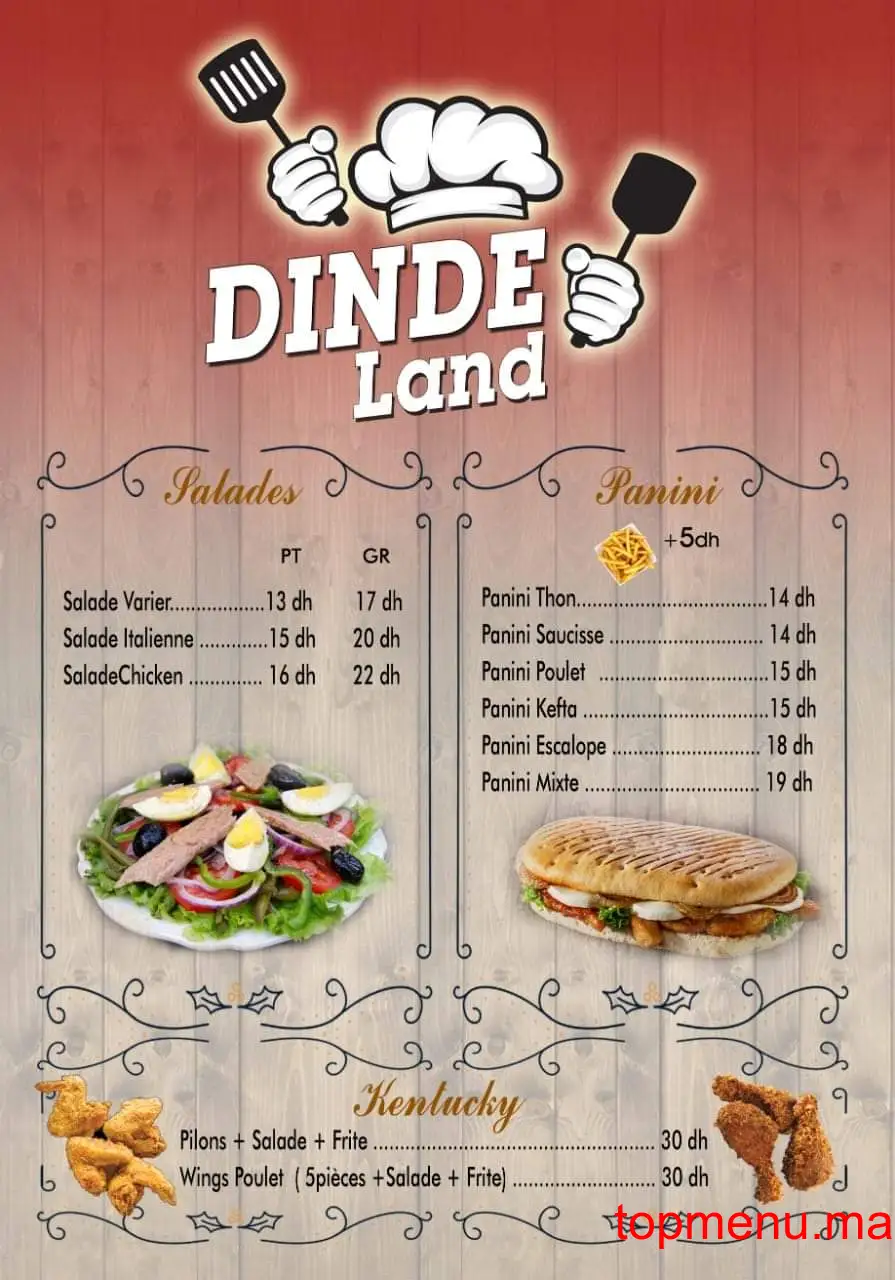 Dinde Land menu page 1