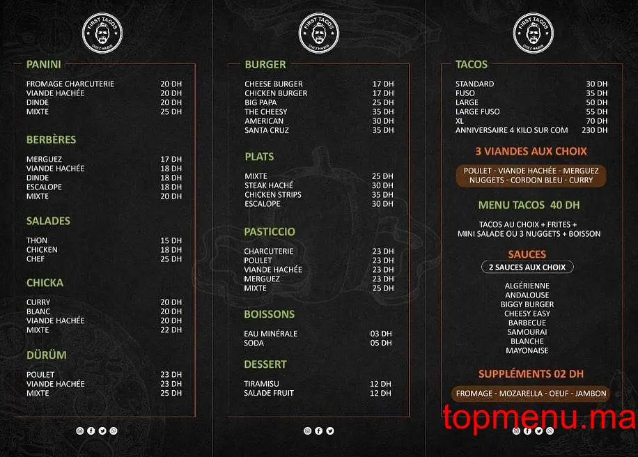 First Tacos menu page 1