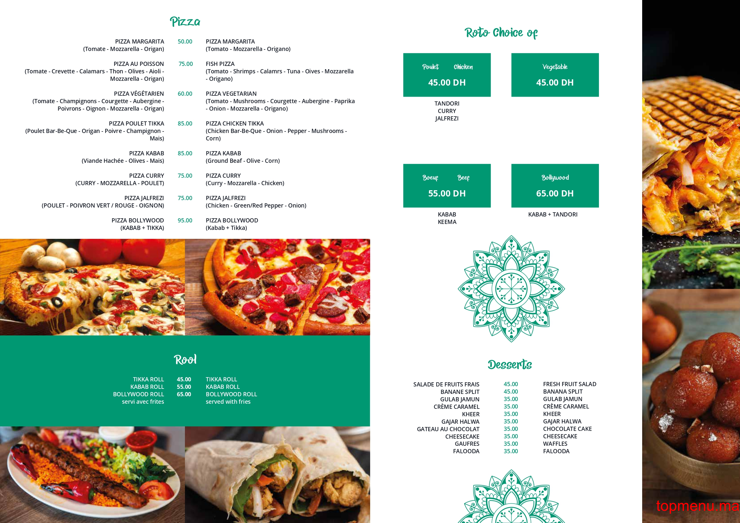 Bollywood restaurant menu page 4