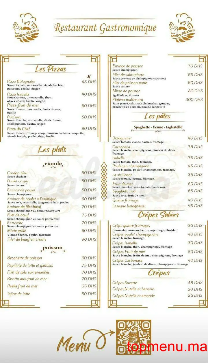 Maître Pizzaro menu page 1