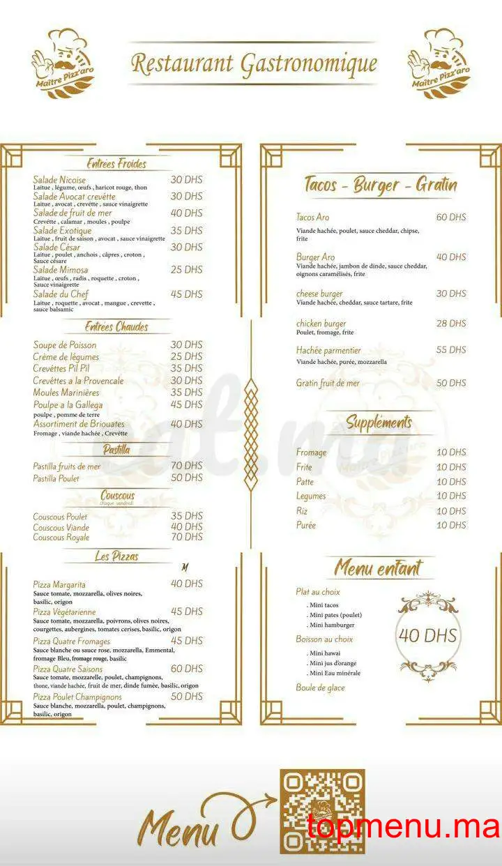 Maître Pizzaro menu page 2