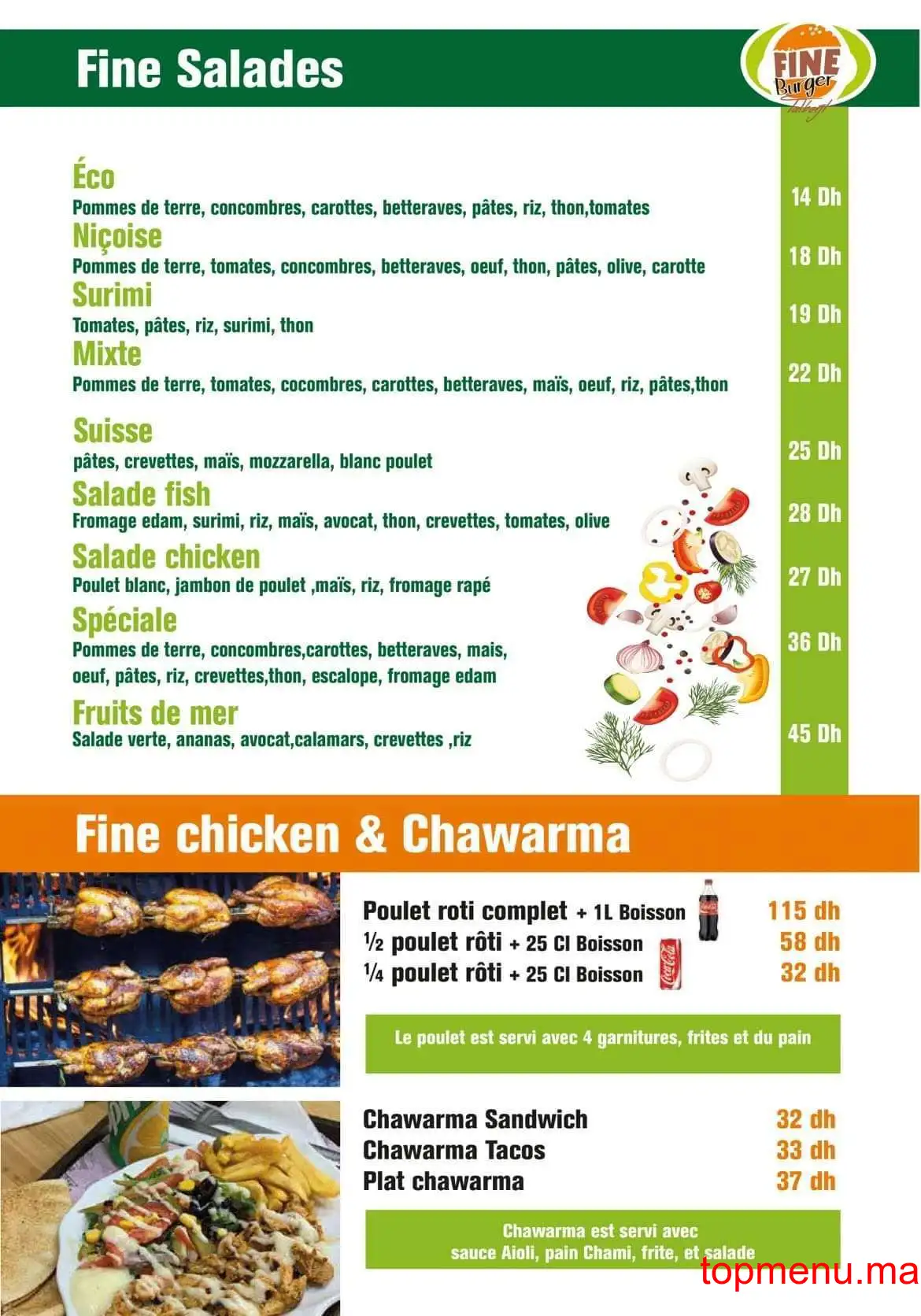 Fine Burger Talborjt menu page 1