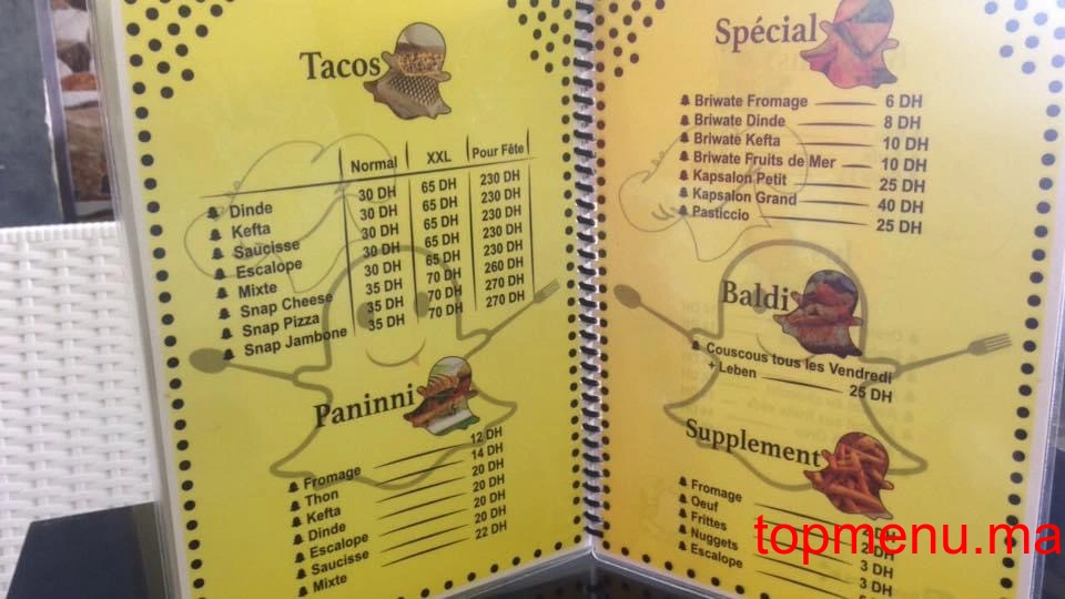 Snap Tacos menu page 1