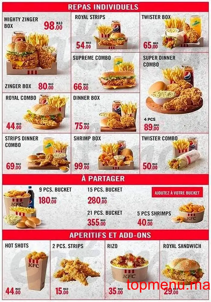 KFC menu page 1