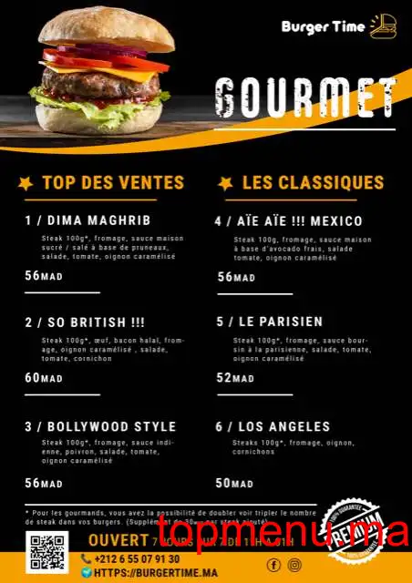 Burger Time menu page 1