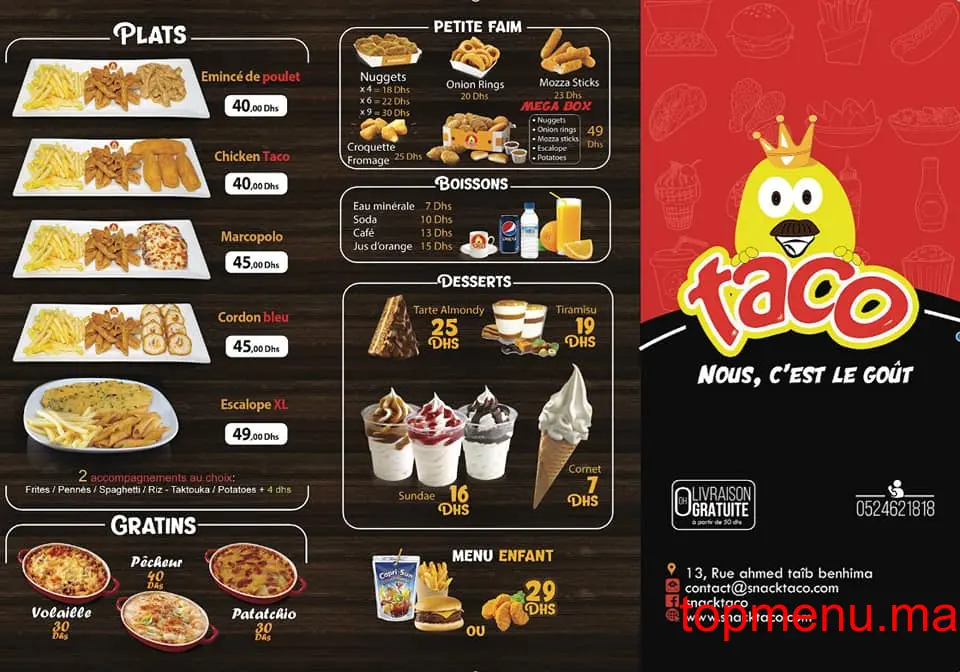 TACO menu page 1