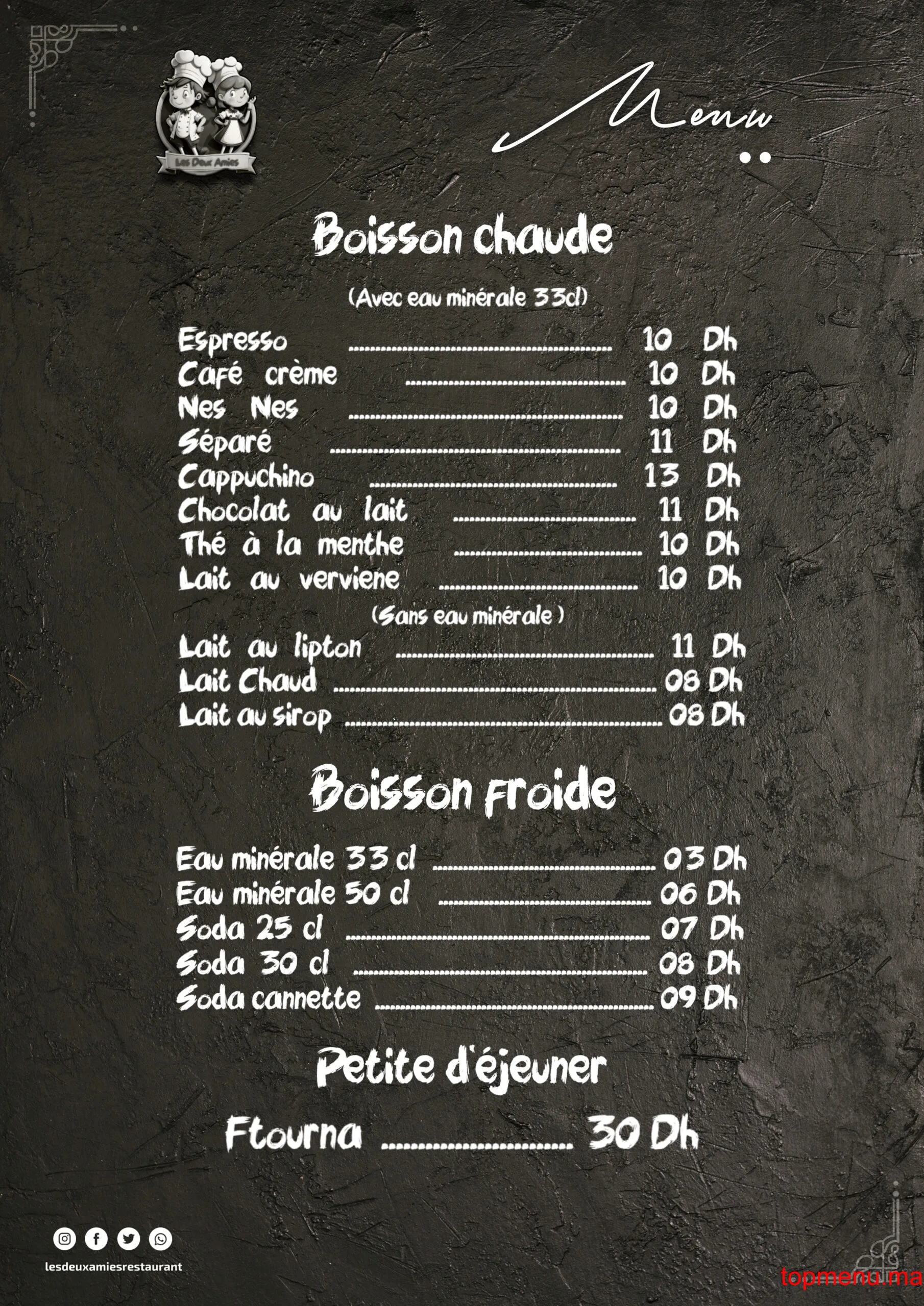 Snack & Café Les Deux Amis menu page 1