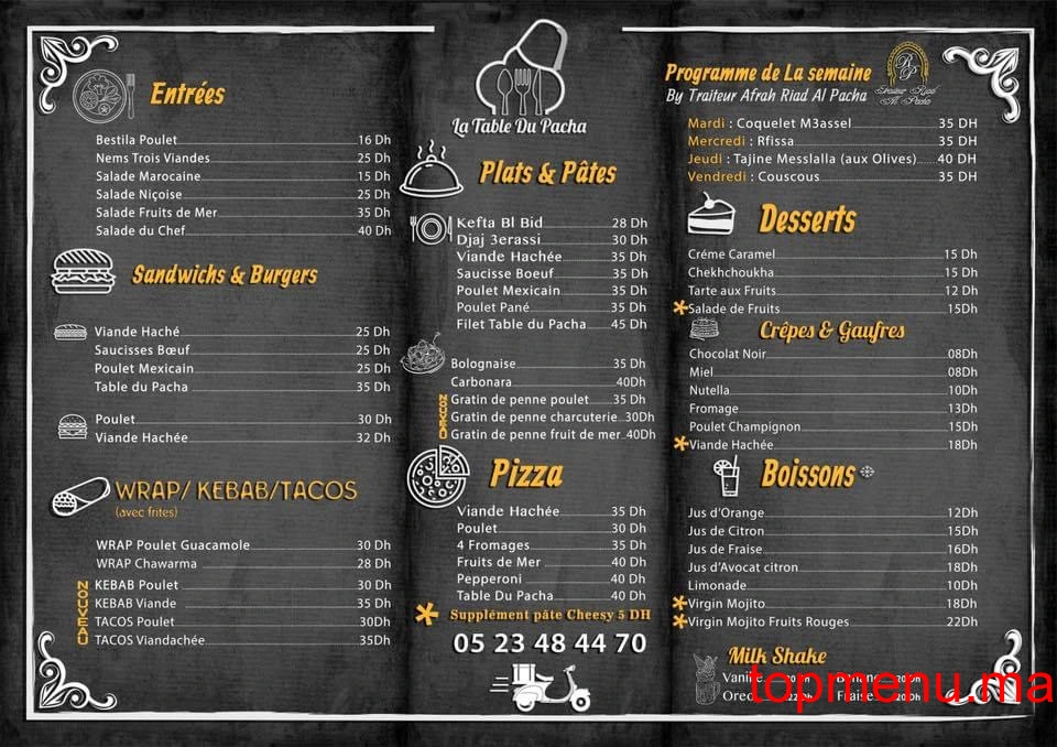 La Table du Pacha menu page 1