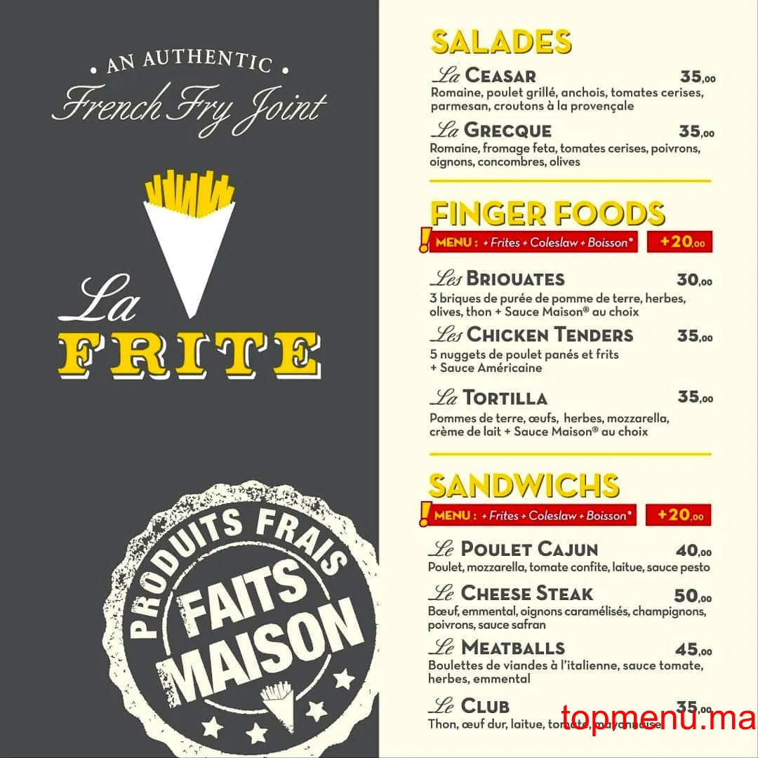 La Frite menu page 1