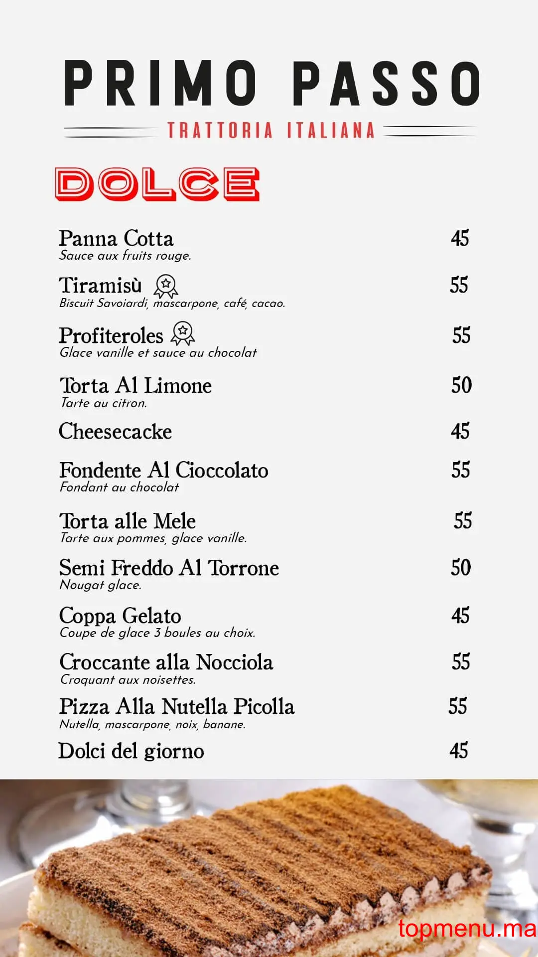 Primo Passo Californie menu page 6