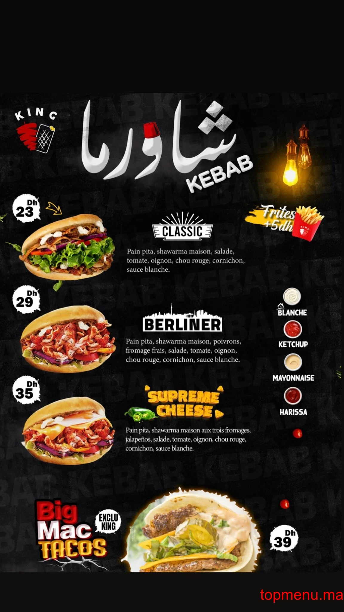 KingTacos menu page 1