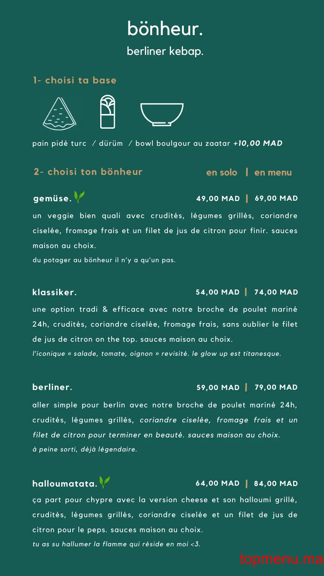 Bönheur berliner kebap menu page 1