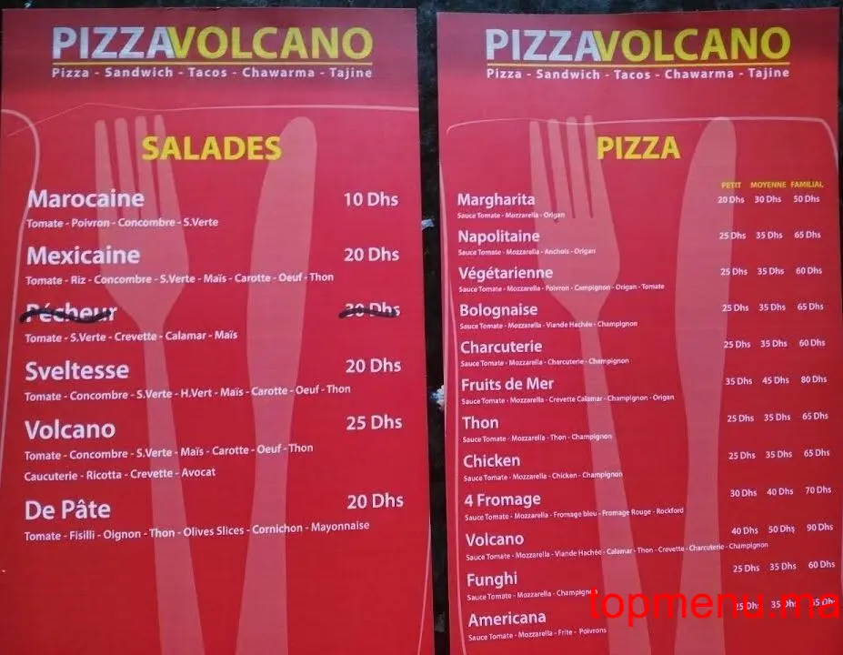 Pizza Volcano menu page 2