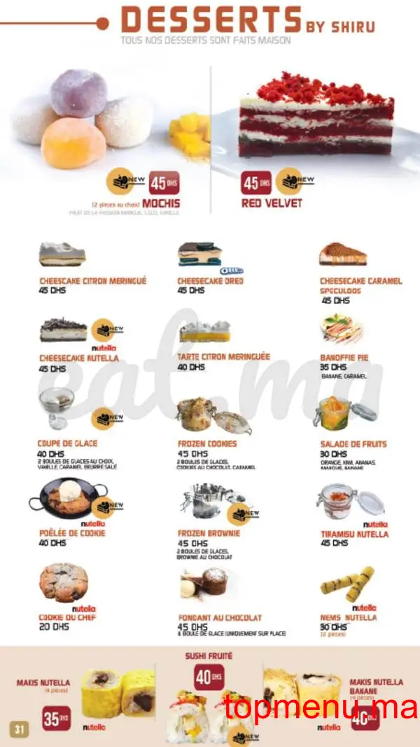 Shiru – Sushis – Thaï & Woks menu page 30