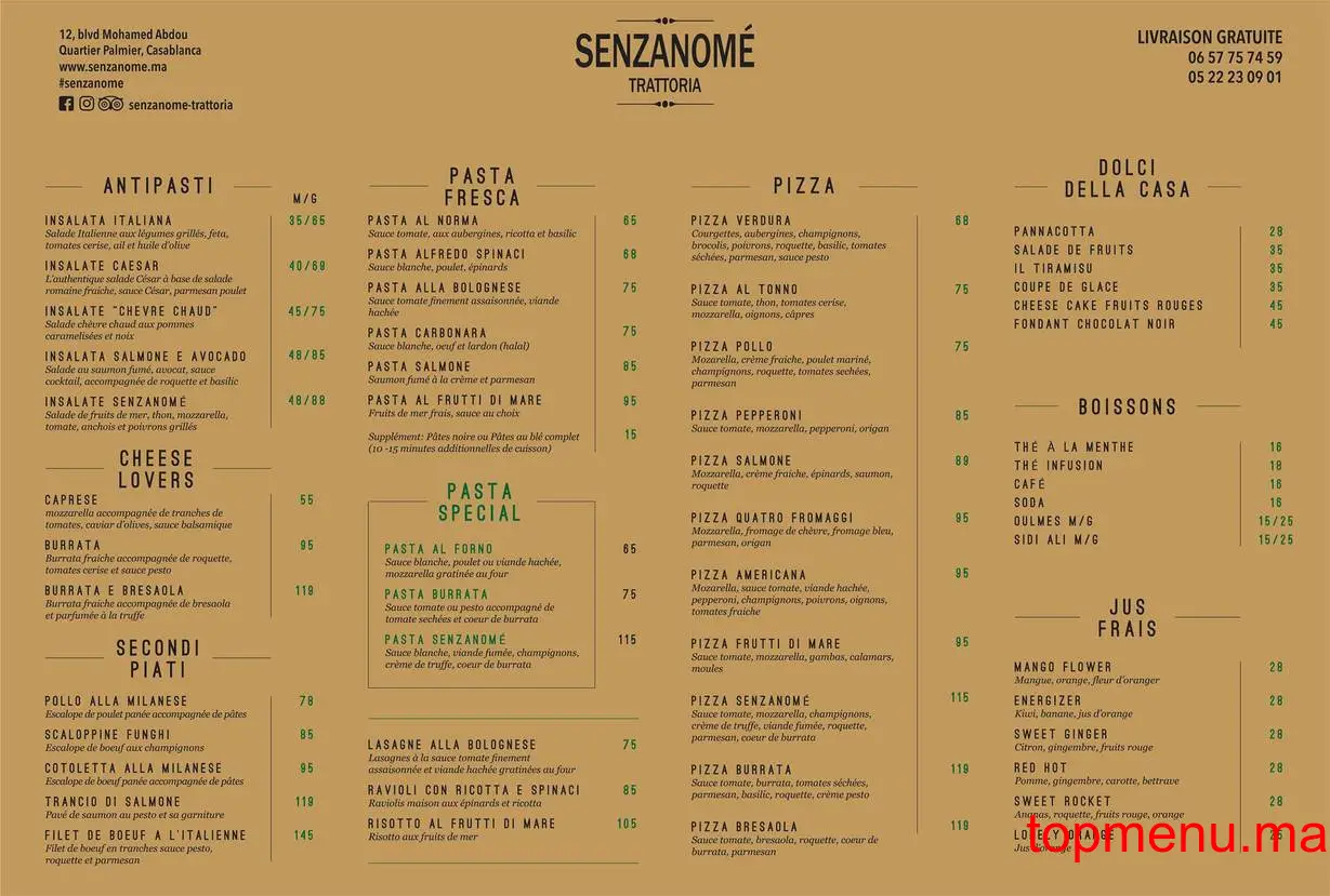 Senzanomé قائمة الطعام page 1