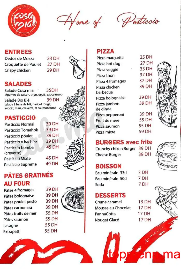 Cosamia menu page 1