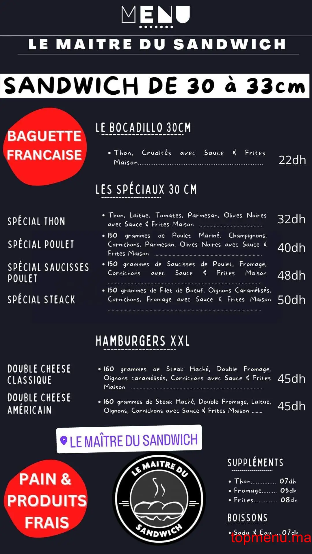 Le maitre du sandwich قائمة الطعام page 1