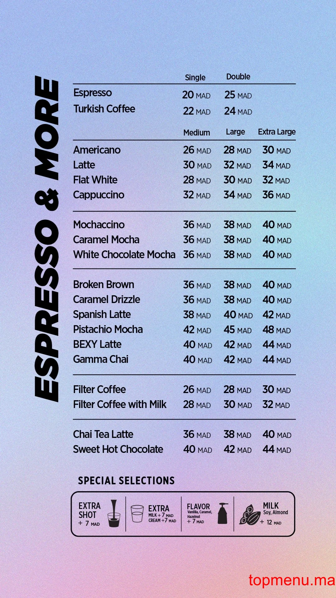 Bex Coffee menu page 2