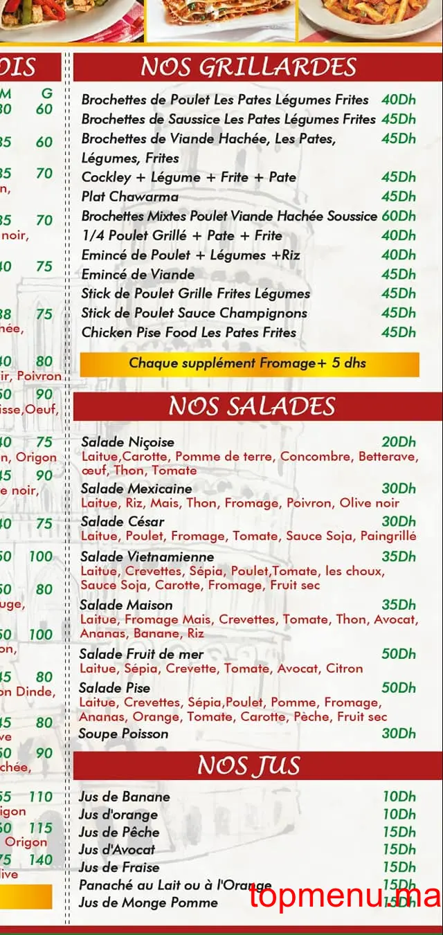 PISE FOOD menu page 2