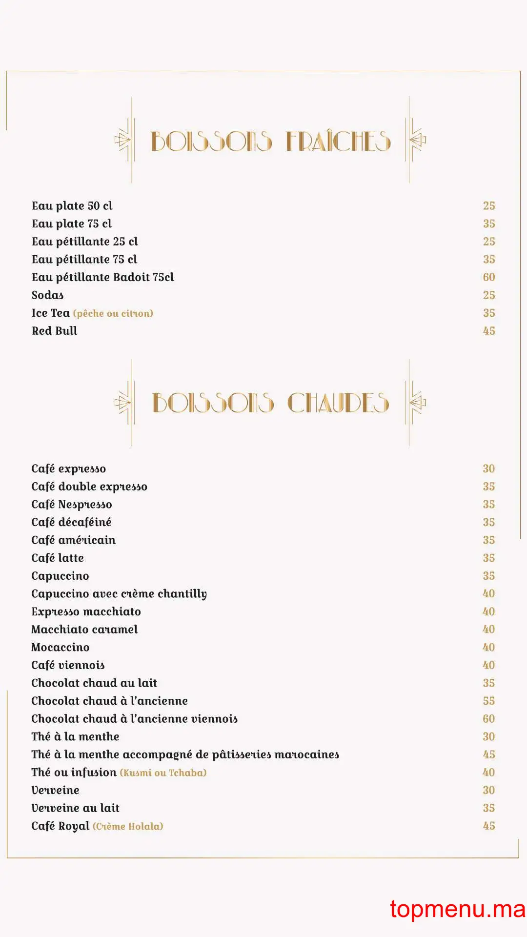 Le Gatsby menu page 1