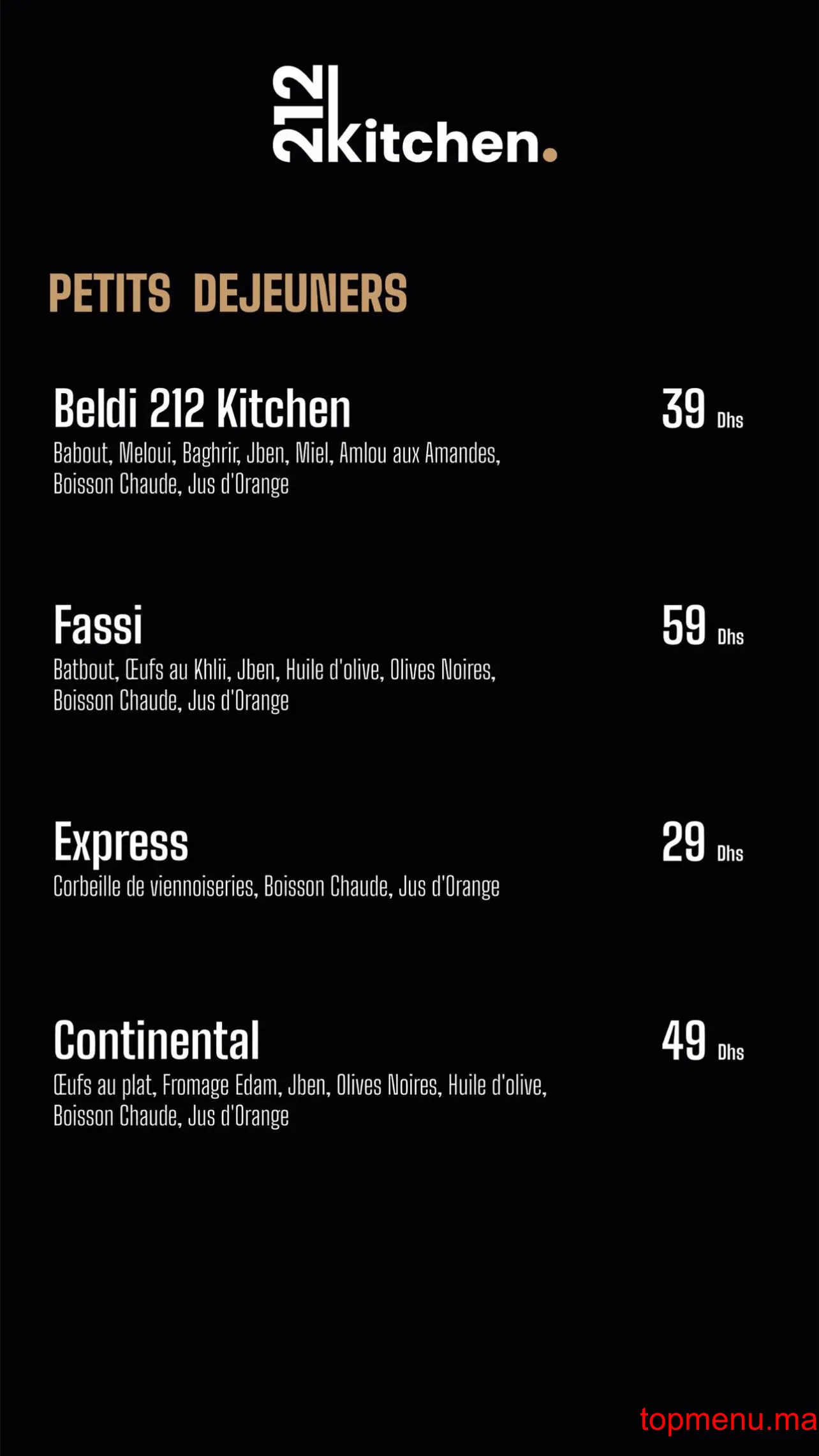 212 Kitchen menu page 1