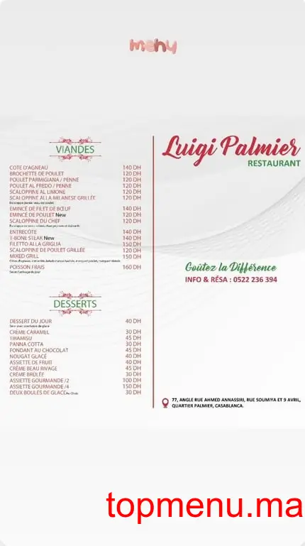 Luigi Palmier menu page 3