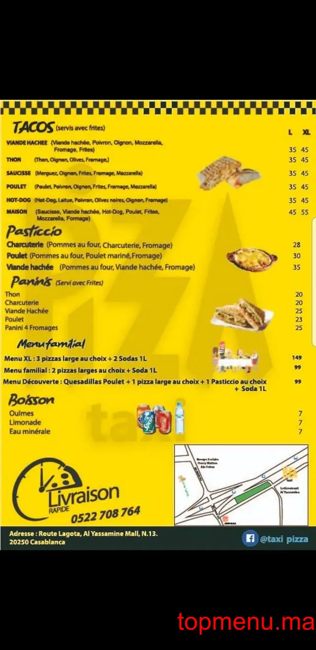 Taxi Pizza menu page 1