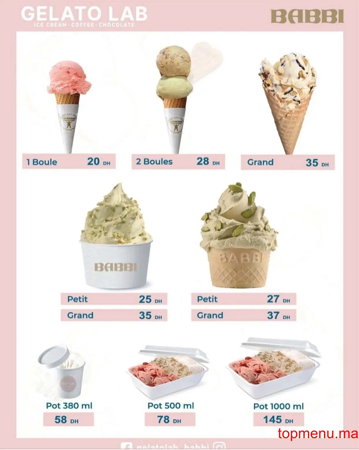 Gelato Lab menu page 1