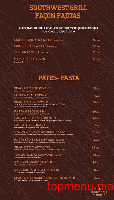 Giovanni House menu page 2