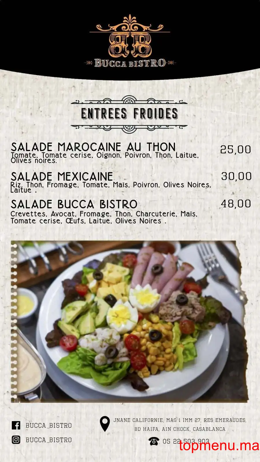 Bucca Bistro menu page 1