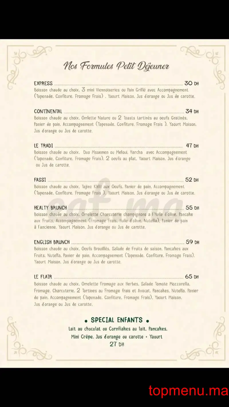 Flair Café Brunch menu page 1