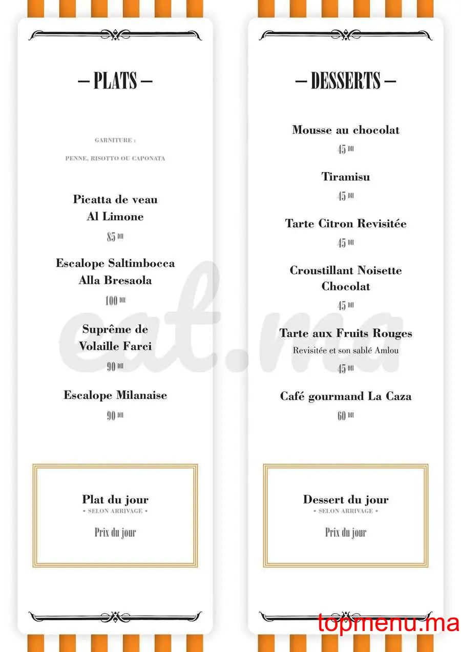 La Caza Traiteur menu page 1