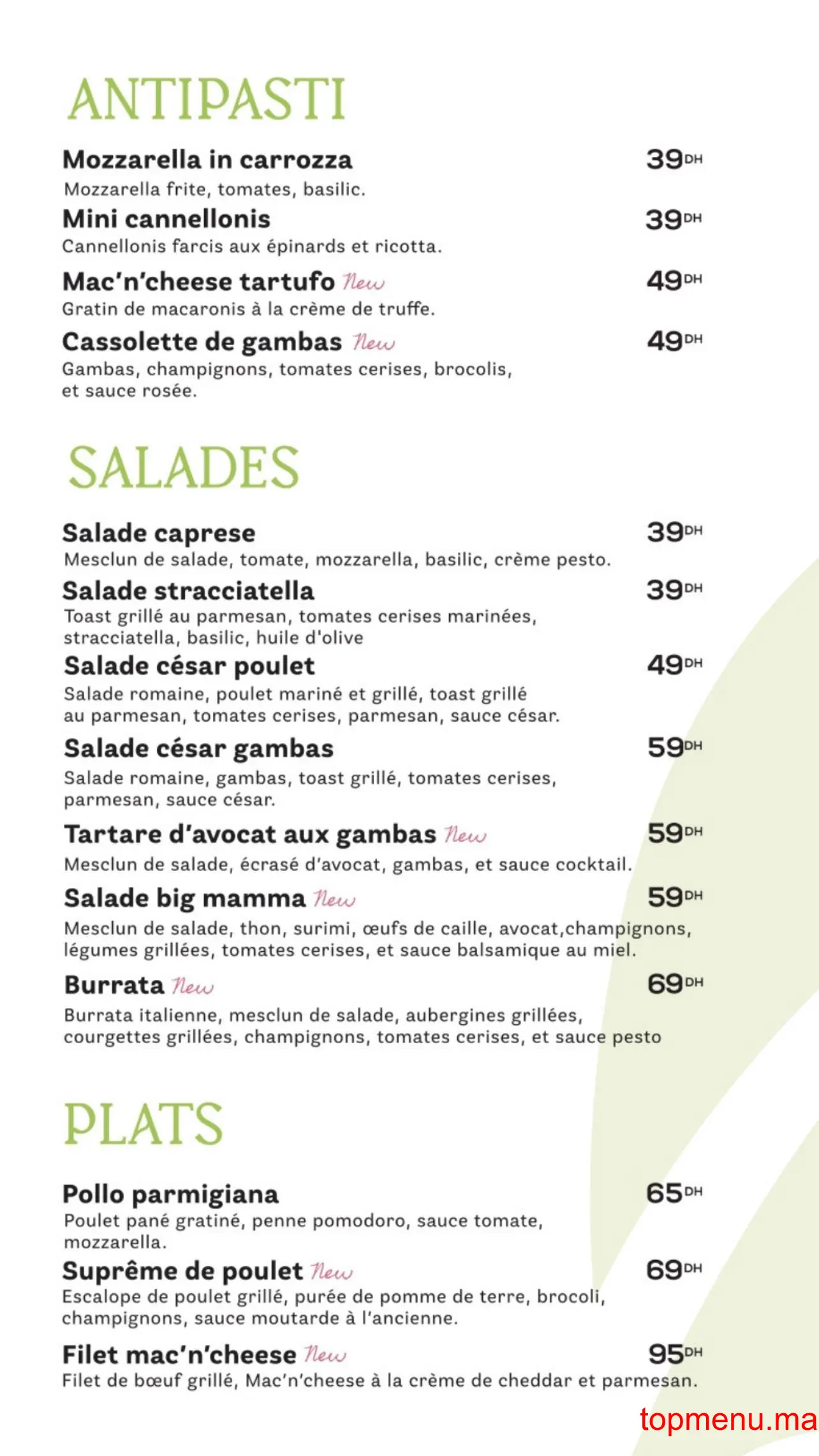 Little Mamma Bourgone menu page 1