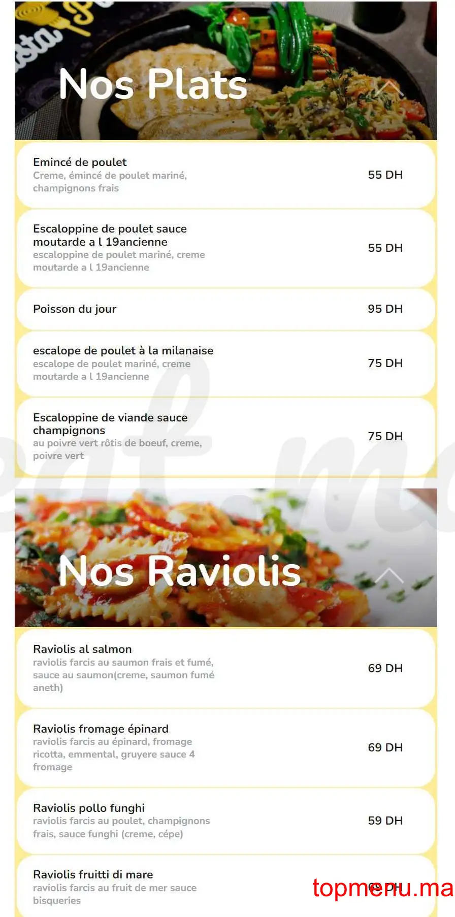 Pasta Pino menu page 4