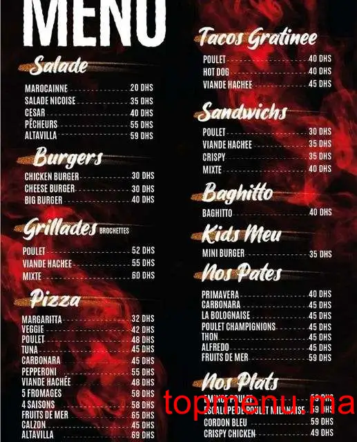 Alta villa menu page 1