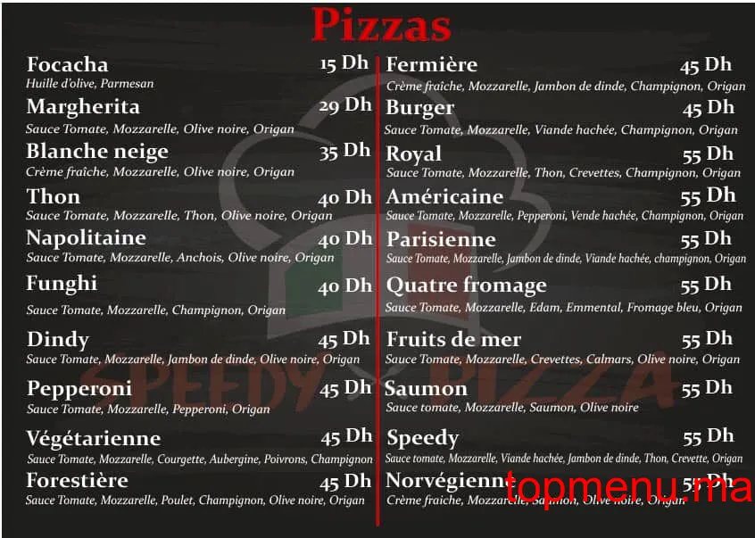 Speedy Pizza menu page 3