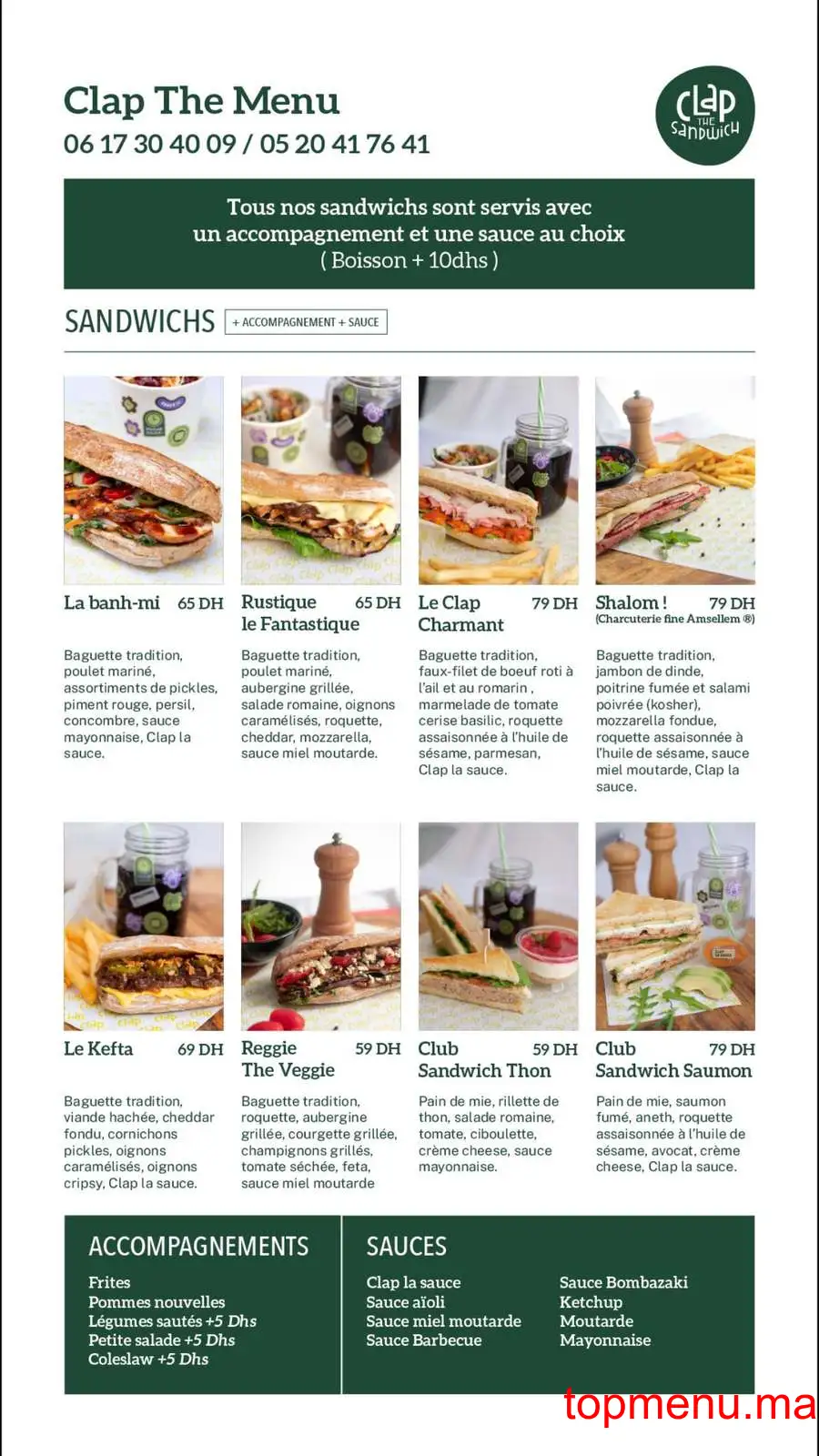 Clap the Sandwich menu page 1