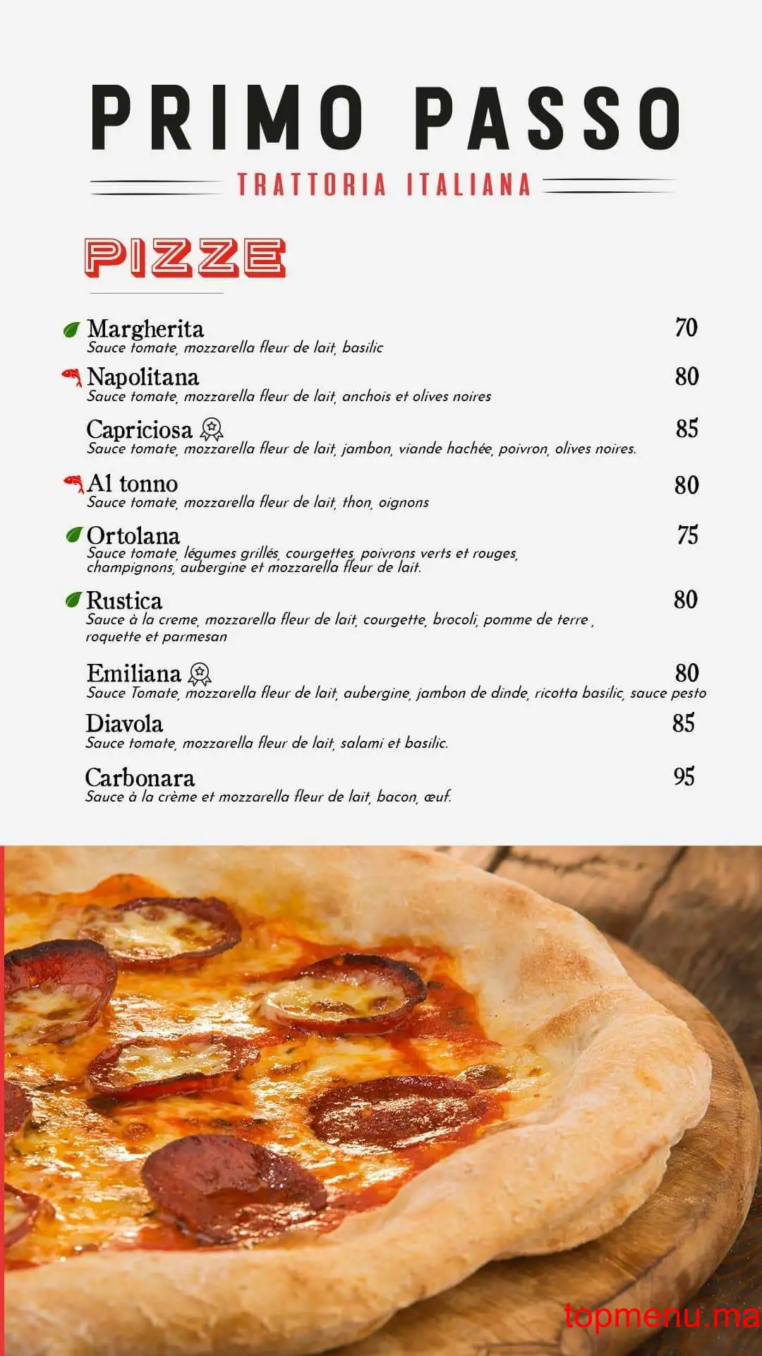 Primo Passo Californie menu page 1